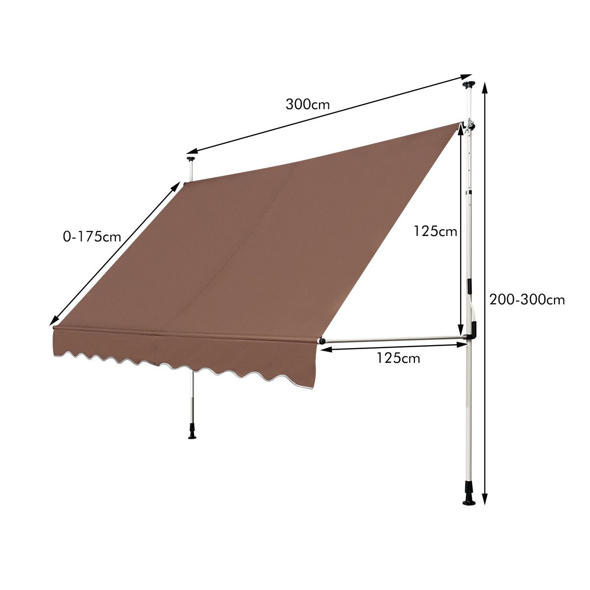 Coast Zonnescherm 300x120 cm Hoogteverstelbaar Bruin – Uitschuifbare Markies voor Balkon, Terras of Raam