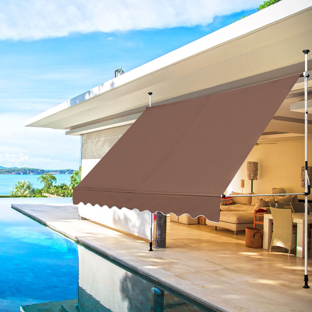 Coast Zonnescherm 300x120 cm Hoogteverstelbaar Bruin – Uitschuifbare Markies voor Balkon, Terras of Raam