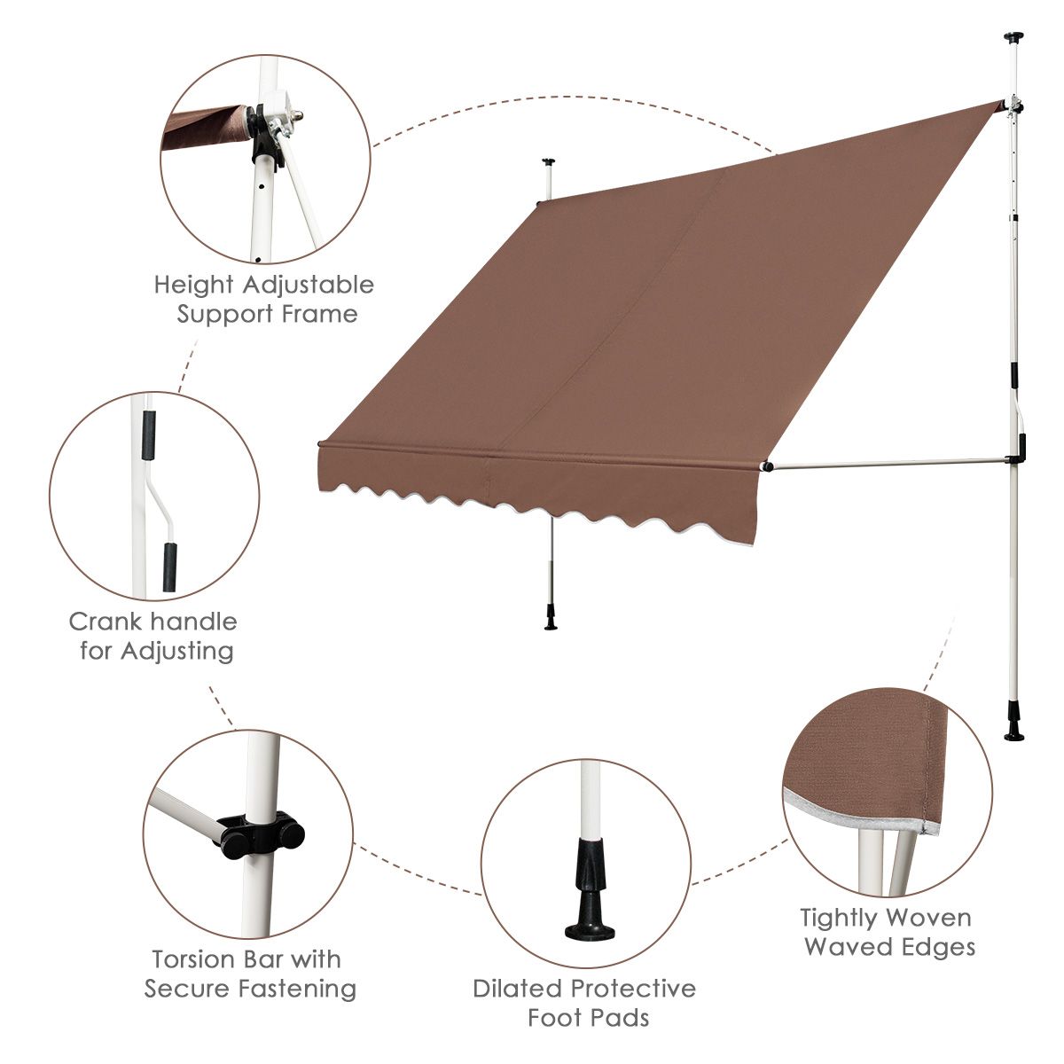 Coast Zonnescherm 300x120 cm Hoogteverstelbaar Bruin – Uitschuifbare Markies voor Balkon, Terras of Raam