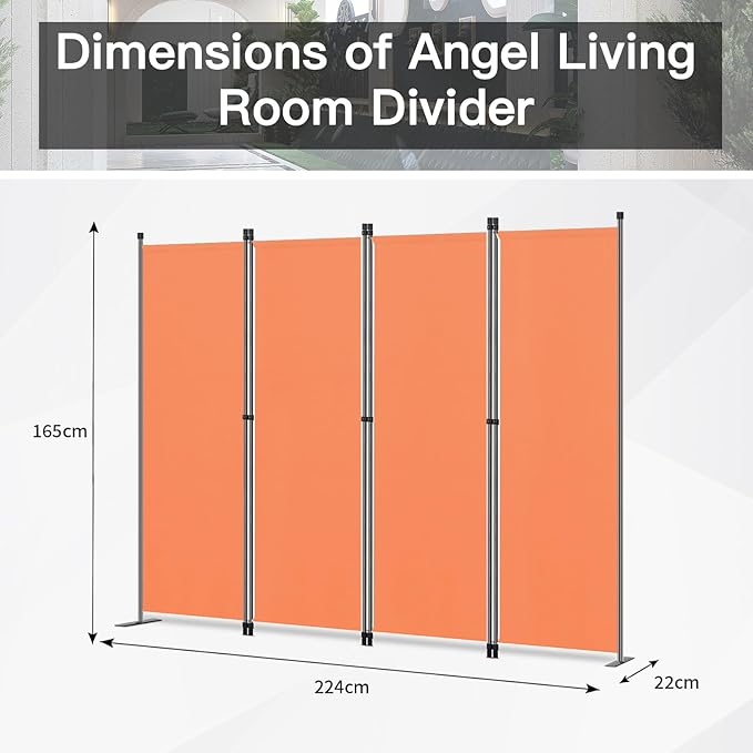 Angel Kamerscherm 4 Panelen - Oranje - Ruimteverdeler en Privacy Scherm