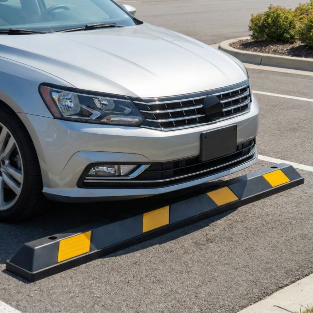 Coast Rubberen Wielstopper Parkeerhulp met Gele Reflecterende Strepen Parkeerplaatsbegrenzer Parkeerstopper voor Garage
