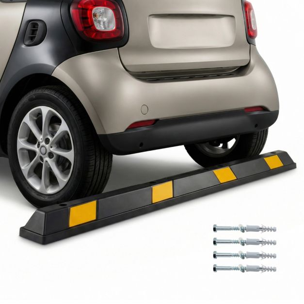 Coast Rubberen Wielstopper Parkeerhulp met Gele Reflecterende Strepen Parkeerplaatsbegrenzer Parkeerstopper voor Garage