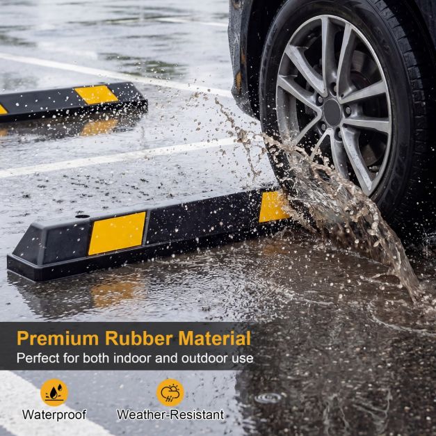 Coast Rubberen Wielstopper Parkeerhulp met Gele Reflecterende Strepen Parkeerplaatsbegrenzer Parkeerstopper voor Garage