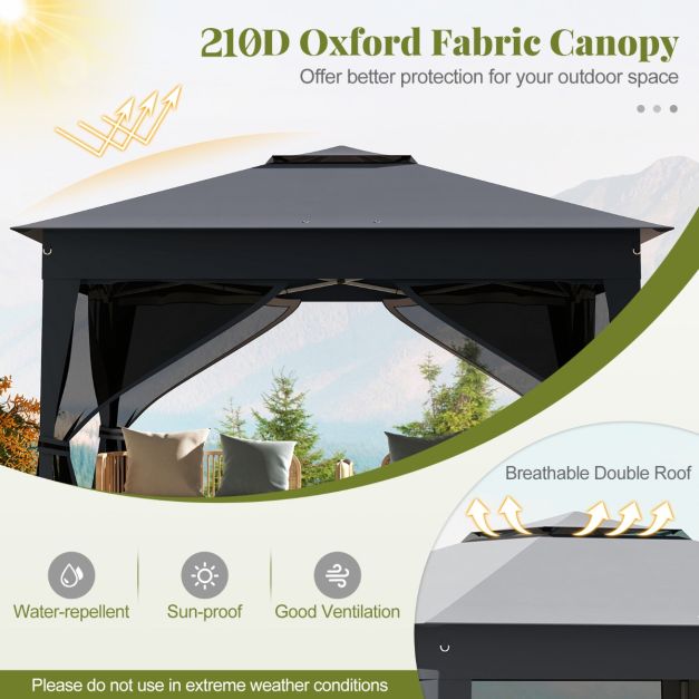 Coast Pop-up Partytent Grijs – Tuinpaviljoen met Dubbel Dak en Gaaswanden – 337 x 337 x 260 cm