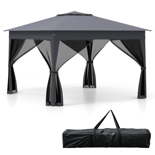 Coast Pop-up Partytent Grijs – Tuinpaviljoen met Dubbel Dak en Gaaswanden – 337 x 337 x 260 cm