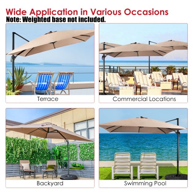 Coast Zweefparasol – Kantelbaar & 360° Draaibaar – 300 x 300 x 273 cm – Koffiebruin