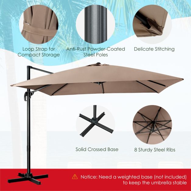 Coast Zweefparasol – Kantelbaar & 360° Draaibaar – 300 x 300 x 273 cm – Koffiebruin