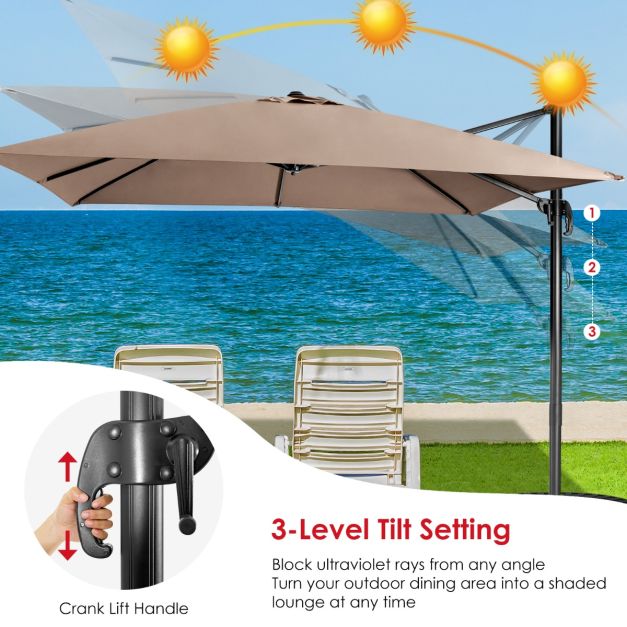 Coast Zweefparasol – Kantelbaar & 360° Draaibaar – 300 x 300 x 273 cm – Koffiebruin
