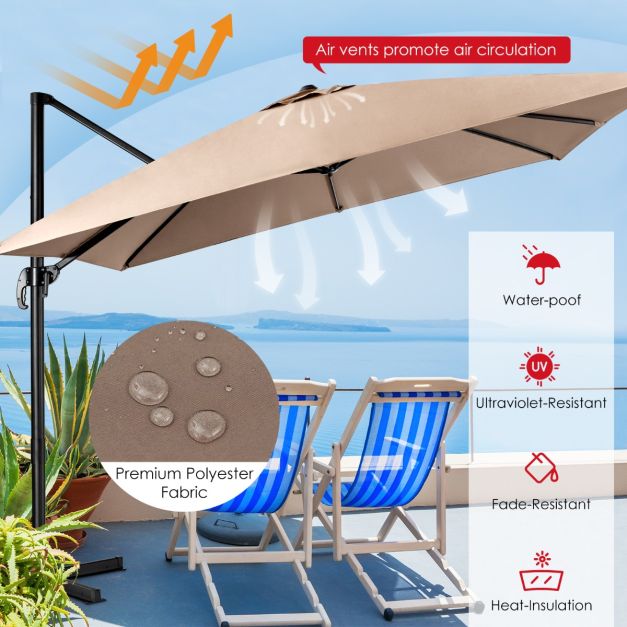 Coast Zweefparasol – Kantelbaar & 360° Draaibaar – 300 x 300 x 273 cm – Koffiebruin