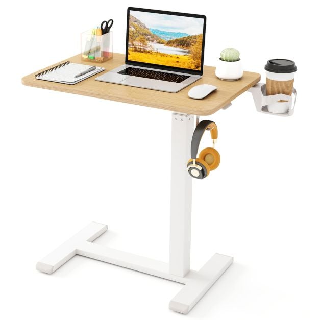 Coast Bedtafel Naturel – Verrijdbare In Hoogte Verstelbare Bijzettafel met Bekerhouder – 60 x 40 x 65,5-100 cm