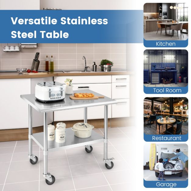 Coast roestvrijstalen tafel werktafel keukentafel roestvrij staal zilverachtig 91,5 x 61 x 88,5 cm