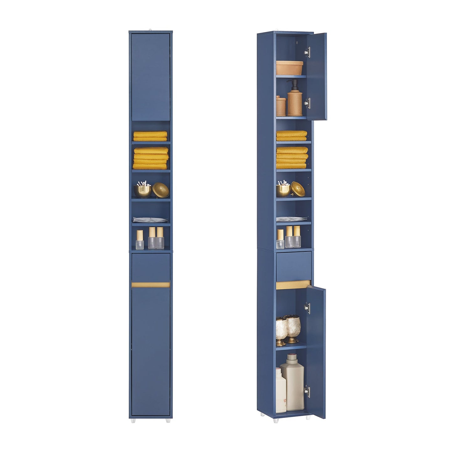 SoBuy Smalle Badkamerkast 20 cm Donkerblauw Hoge Opbergkast 180 cm