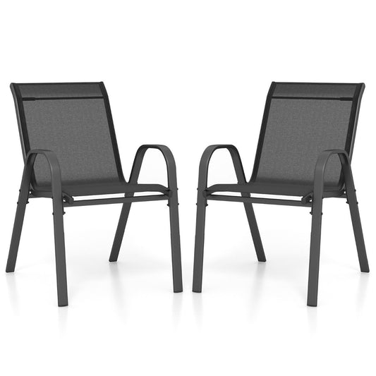 Coast Set van 2 Stapelbare Terrasstoelen met Armleuningen – Zwart – 55 x 63 x 89 cm
