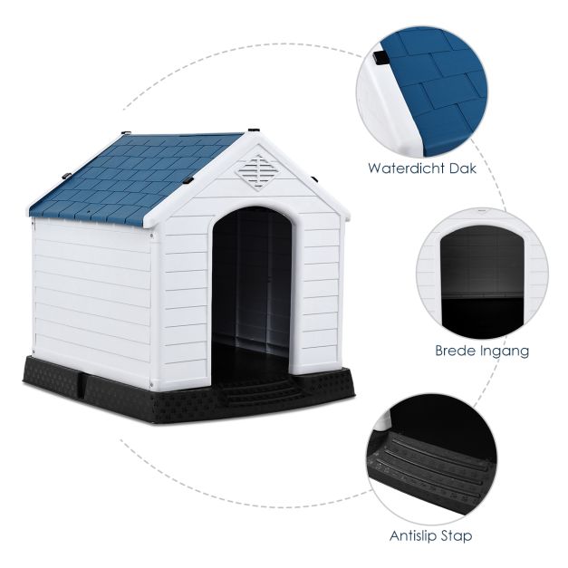 Coast Hondenhok – Weerbestendig & Verhoogde Vloer – 87,7 x 78,5 x 81,5 cm – Wit/Blauw
