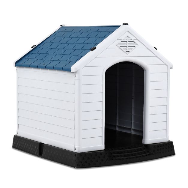 Coast Hondenhok – Weerbestendig & Verhoogde Vloer – 87,7 x 78,5 x 81,5 cm – Wit/Blauw