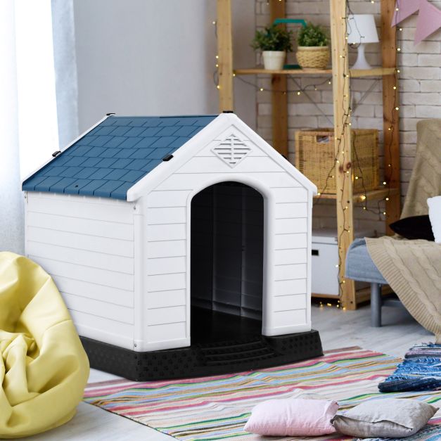 Coast Hondenhok – Weerbestendig & Verhoogde Vloer – 87,7 x 78,5 x 81,5 cm – Wit/Blauw