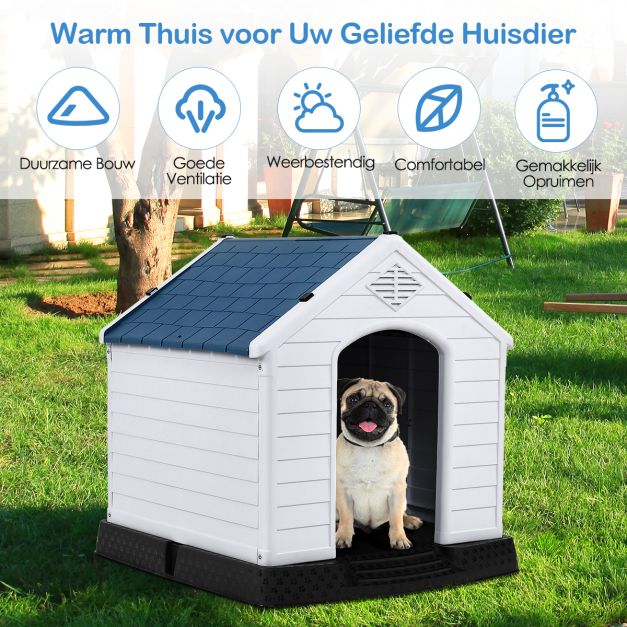 Coast Hondenhok Verhoogd - 70 cm x 65 cm x 71,5 cm - Blauw/Wit