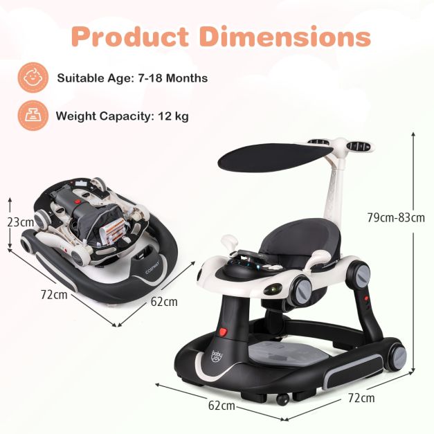 Coast Baby Walker - 7-in-1 - Loopstoel - Loopwagen - Speelbord - Muziek - Licht