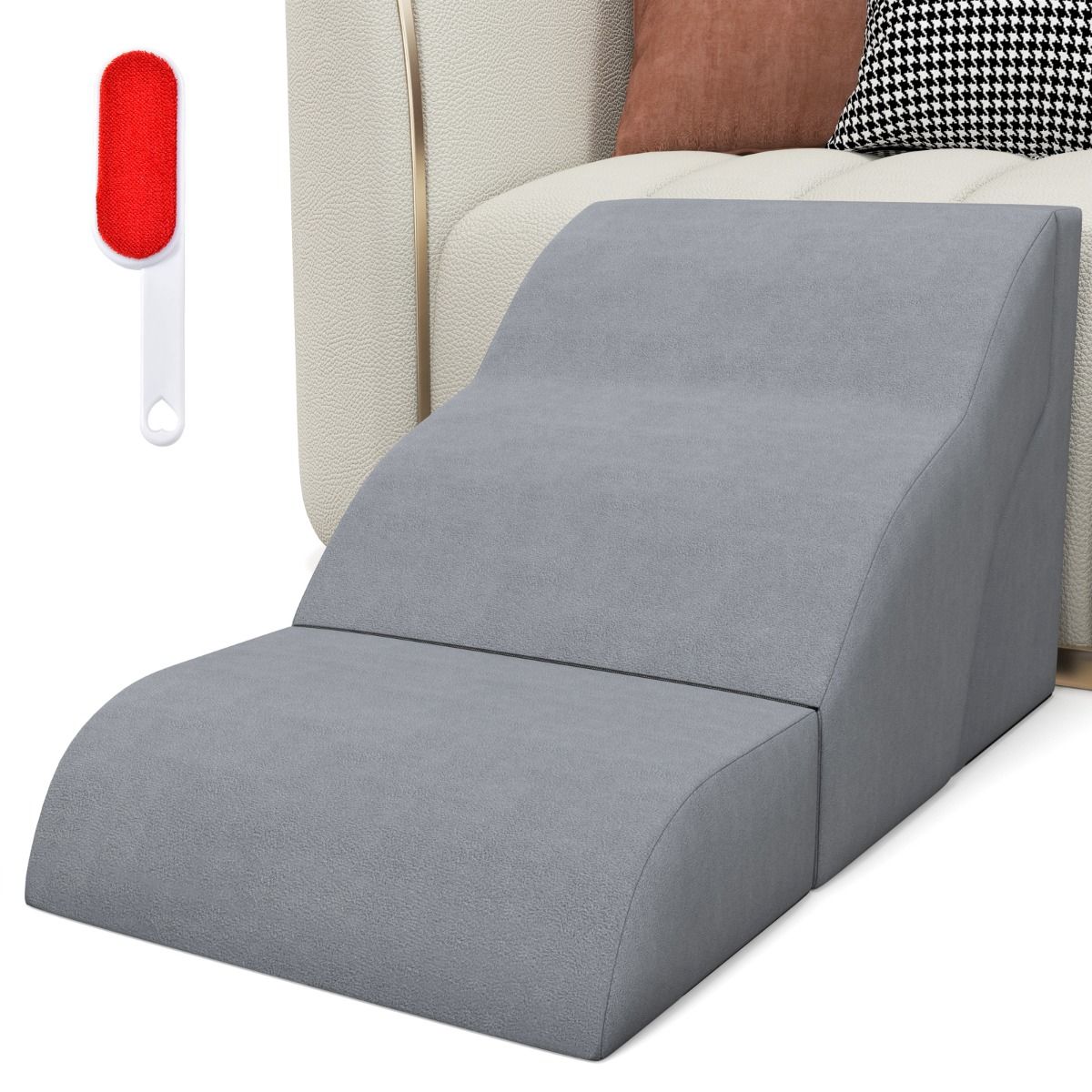 Coast Extra Brede Schuimrubberen Oprijplaat voor Huisdieren 2-in-1 met 3 Niveaus – Antislip – Grijs – 97 x 40 x 40 cm