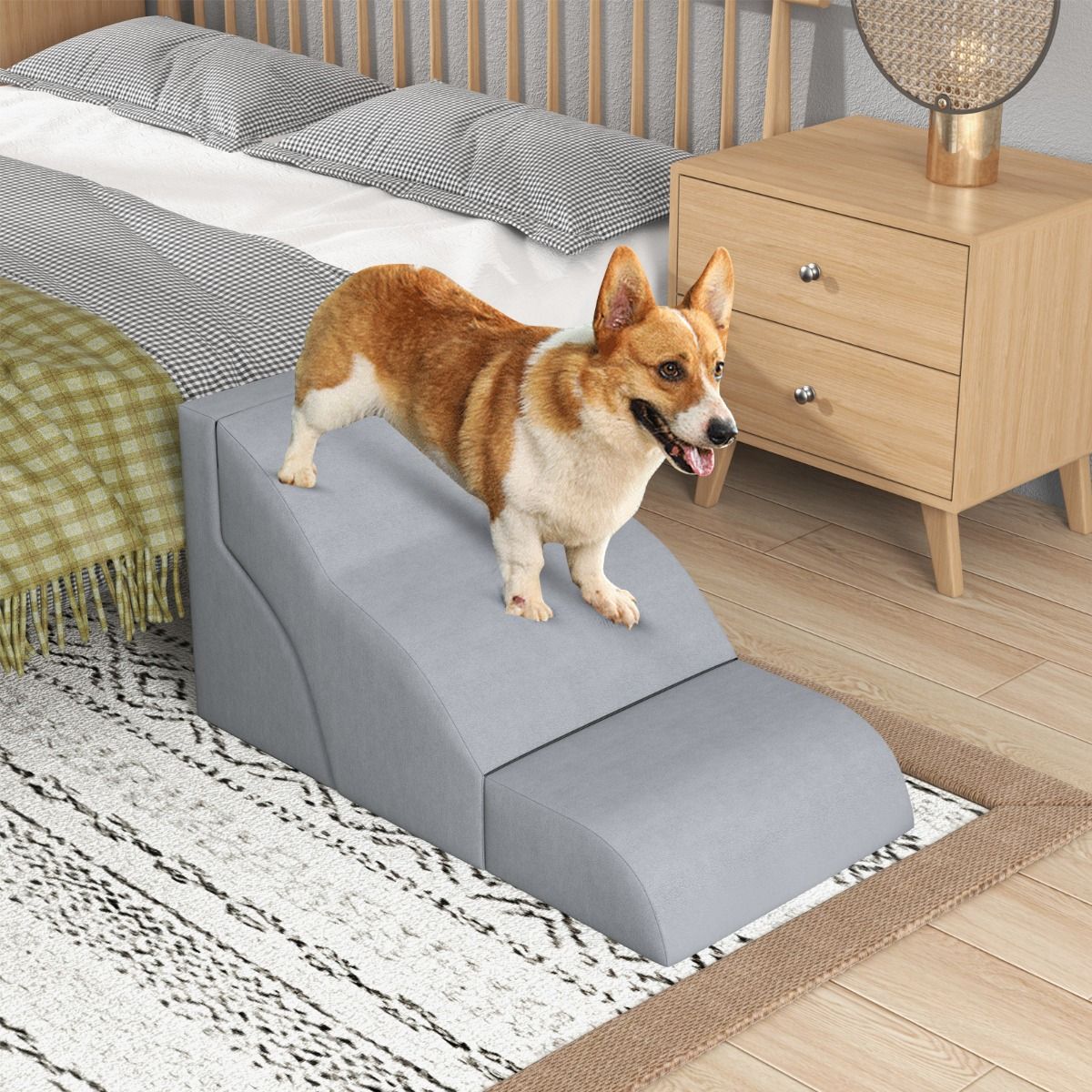 Coast Extra Brede Schuimrubberen Oprijplaat voor Huisdieren 2-in-1 met 3 Niveaus – Antislip – Grijs – 97 x 40 x 40 cm