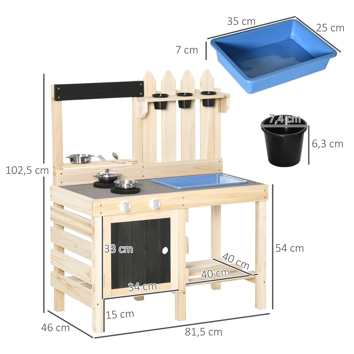 HOMCOM Kinderkeuken – Compleet Speelkeukentje met Accessoires – Grijs/Zwart – 82 x 30 x 85 cm