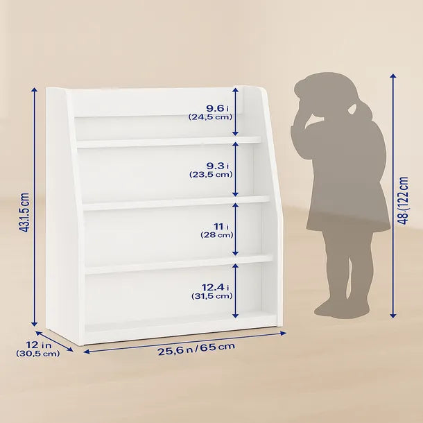 WOLTU Kinderboekenrek Wit - 58,5 x 18 x 81 cm - 3 Vakken - MDF