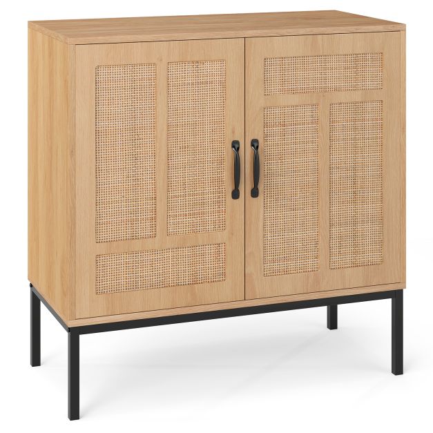 Coast Rattan Dressoir Naturel – Boho Opbergkast met 2 Deuren en Verstelbaar Legbord – 80 x 38 x 81 cm