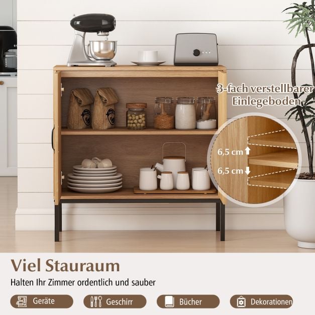 Coast Rattan Dressoir Naturel – Boho Opbergkast met 2 Deuren en Verstelbaar Legbord – 80 x 38 x 81 cm