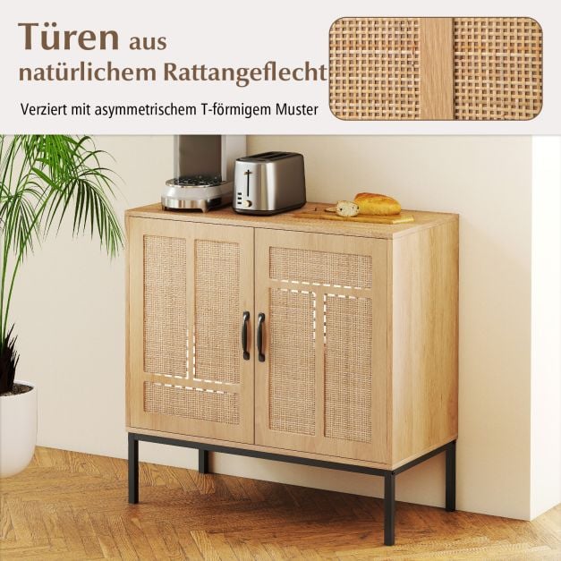 Coast Rattan Dressoir Naturel – Boho Opbergkast met 2 Deuren en Verstelbaar Legbord – 80 x 38 x 81 cm