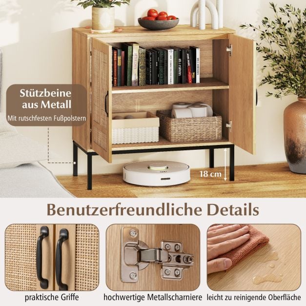 Coast Rattan Dressoir Naturel – Boho Opbergkast met 2 Deuren en Verstelbaar Legbord – 80 x 38 x 81 cm