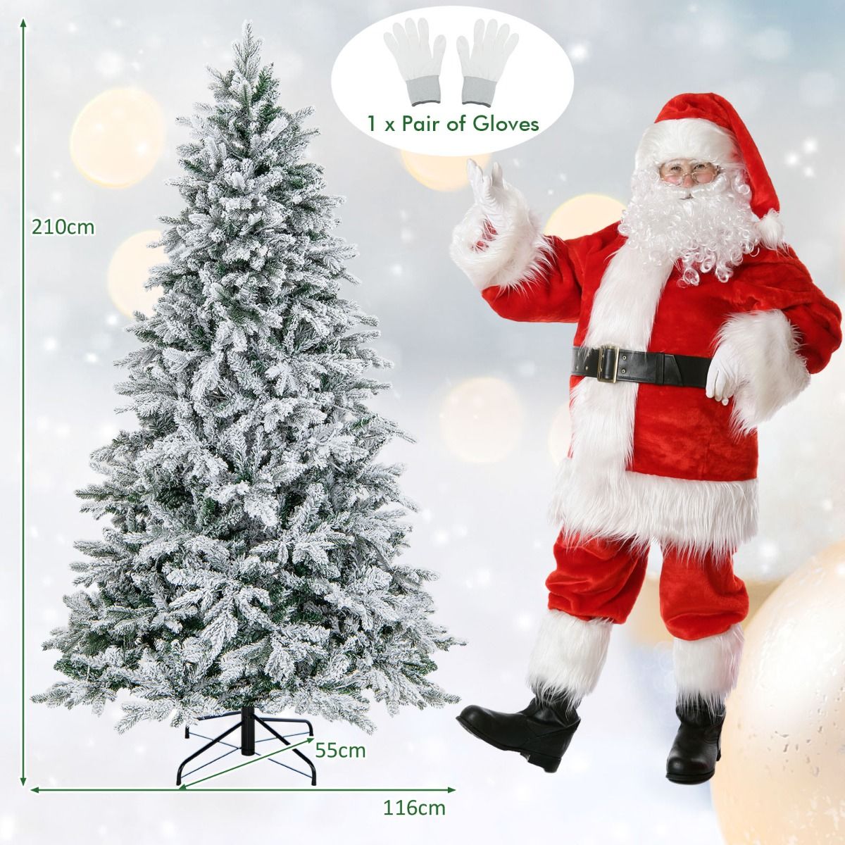 Coast kunstkerstboom 210 cm – geflockt winterdesign – 1684 takpunten – 300 warmwitte ledlampjes – scharnierend – wit/groen