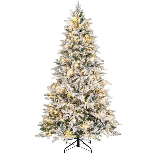Coast kunstkerstboom 210 cm – geflockt winterdesign – 1684 takpunten – 300 warmwitte ledlampjes – scharnierend – wit/groen