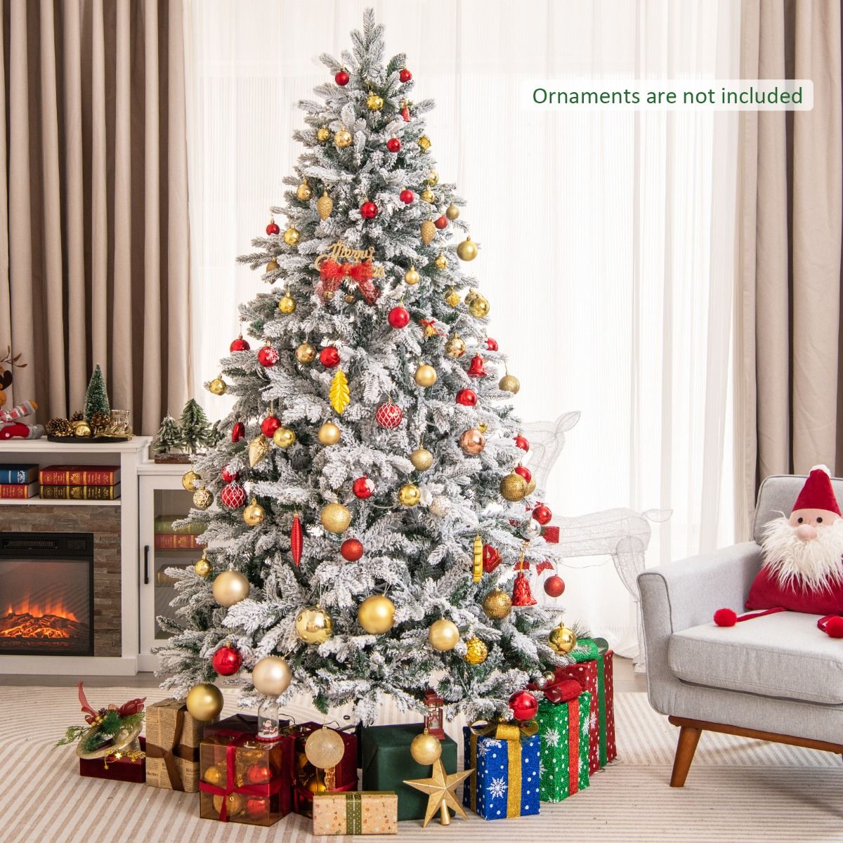 Coast kunstkerstboom 210 cm – geflockt winterdesign – 1684 takpunten – 300 warmwitte ledlampjes – scharnierend – wit/groen