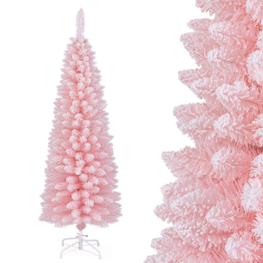 Coast Kunstmatige Kerstboom - 150 cm - Roze – Besneeuwd – Slank Design – 328 Takpunten – Metalen Standaard
