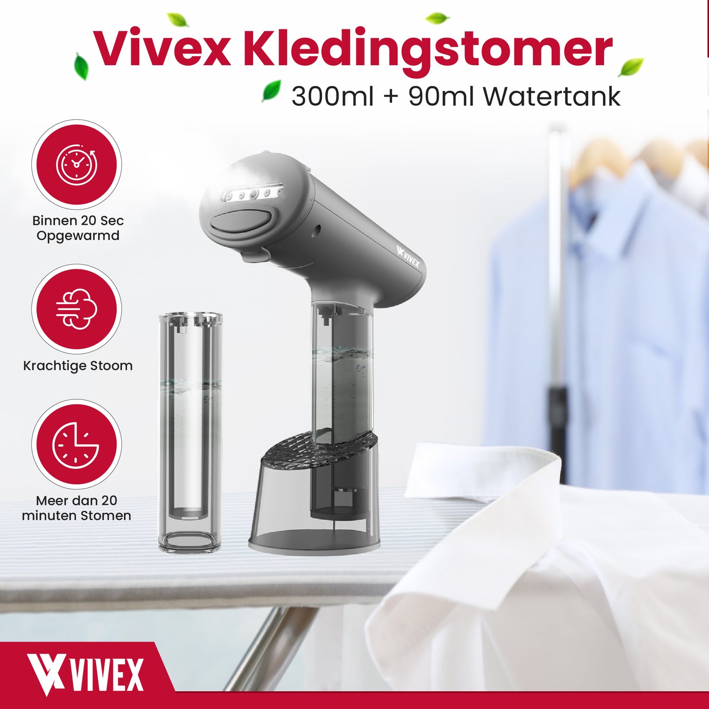Vivex® Kledingstomer - Handstomer voor Kleding en Meubilair - Stoomapparaat - Gratis Opzetstuk + Extra Reservoir