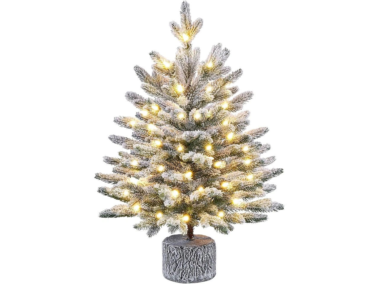 Yaheetech Mini Kunstkerstboom Met Sneeuw – Φ45 x 61 cm – Voorzien Van Warmwitte LED-Verlichting En Metalen Standaard En Vormontage – Voor Tafel En Vensterbank – Groen PVC En Metaal