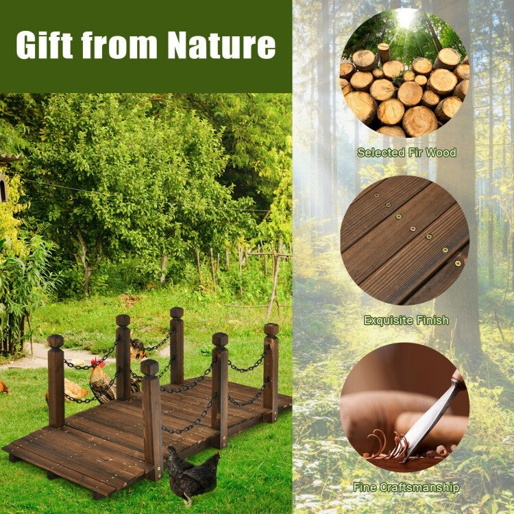 Coast Houten Tuinbrug met Reling Decoratieve Brug - 150 x 67 x 55 cm - Natuur