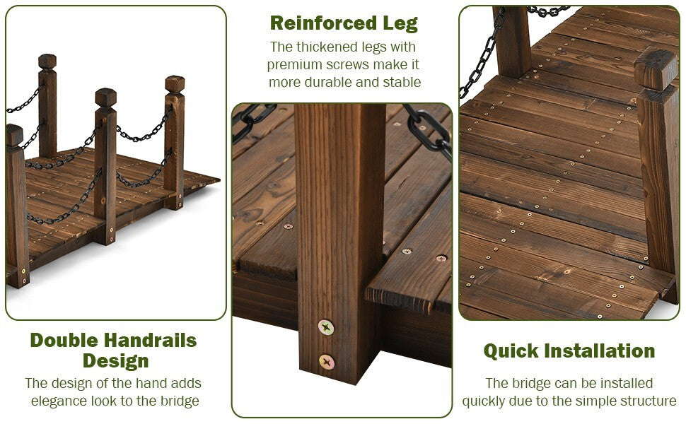 Coast Houten Tuinbrug met Reling Decoratieve Brug - 150 x 67 x 55 cm - Natuur