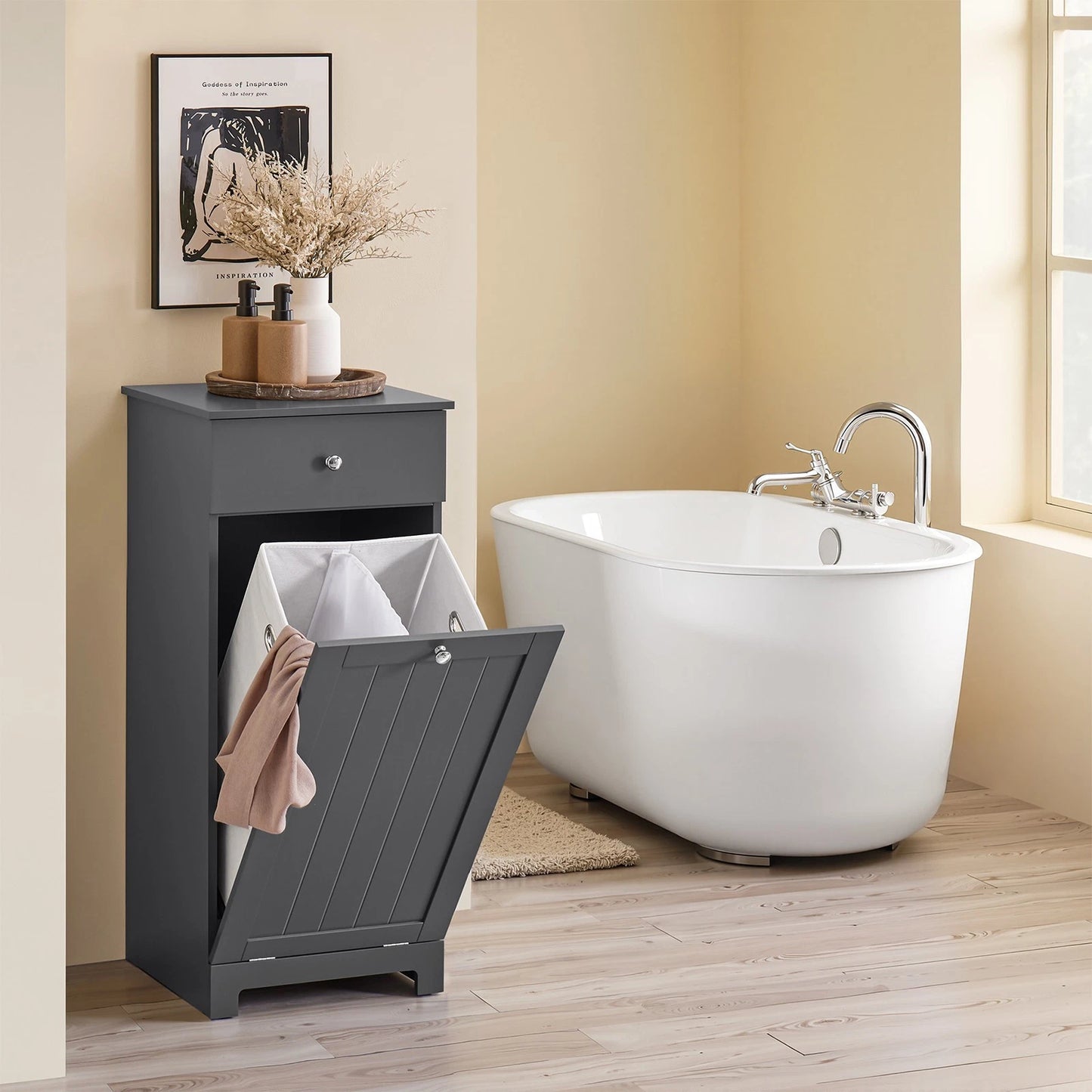 SoBuy Waskast - Wasmand - Lade - Grijs - 40x38 cm