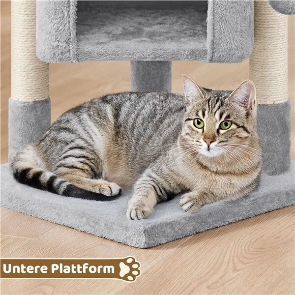 Yaheetech Kattenkrabpaal 60x40x40 cm - Donkergrijs - 2-Laags Kattenboom met Brede Ligplek en Krabpalen