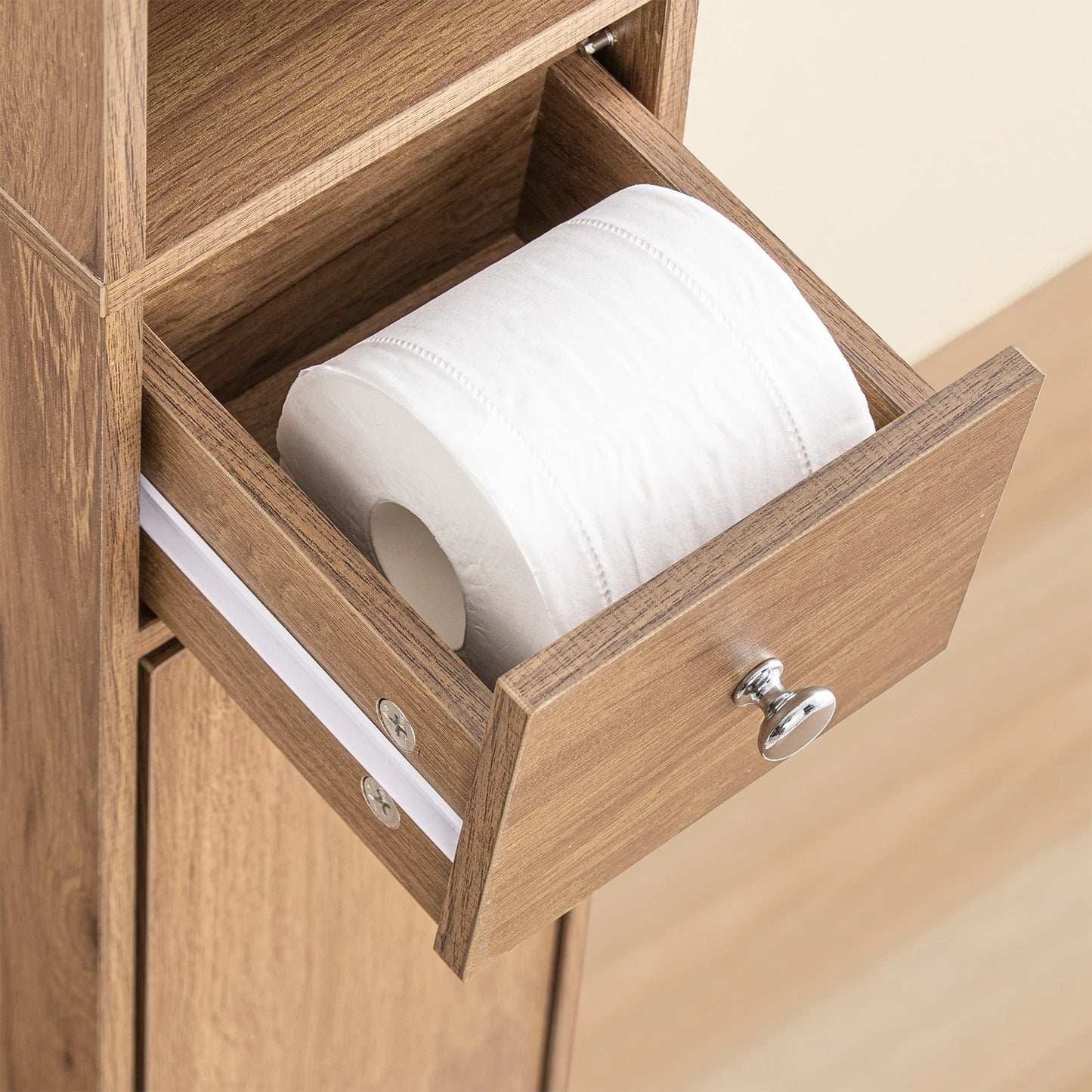 SoBuy Badkamerkast - Smalle Hoge Kast - Bruin - 180cm