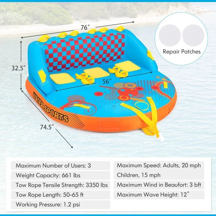 Coast Sleepboei - 3Persoons - Opblaasbaar - Sleeppunten - 300kg - 193x189x82cm - Veelkleurig