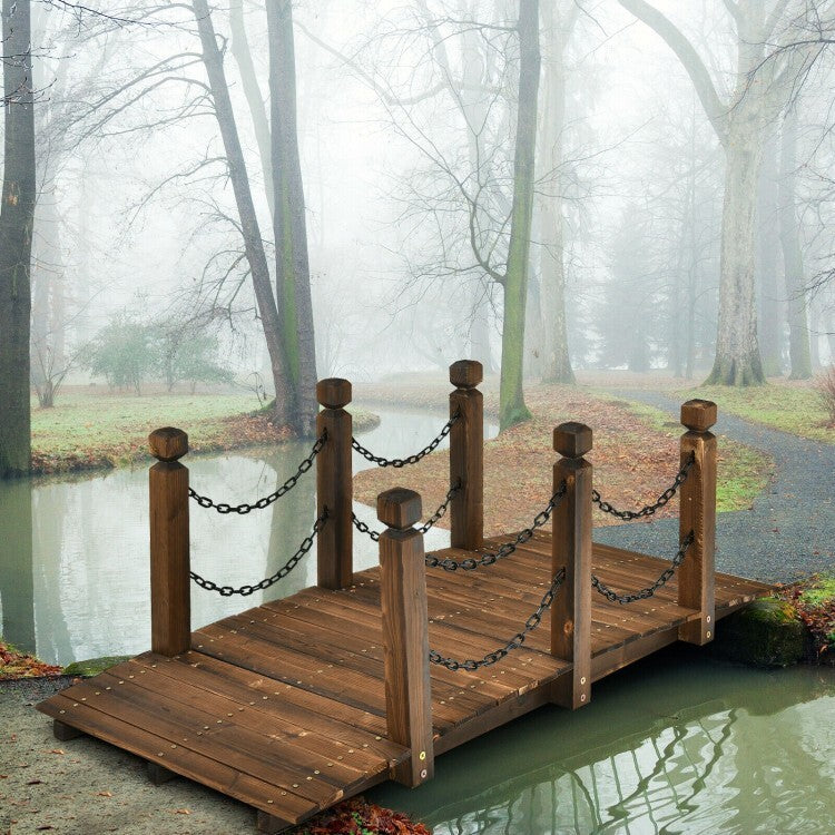 Coast Houten Tuinbrug met Reling Decoratieve Brug - 150 x 67 x 55 cm - Natuur