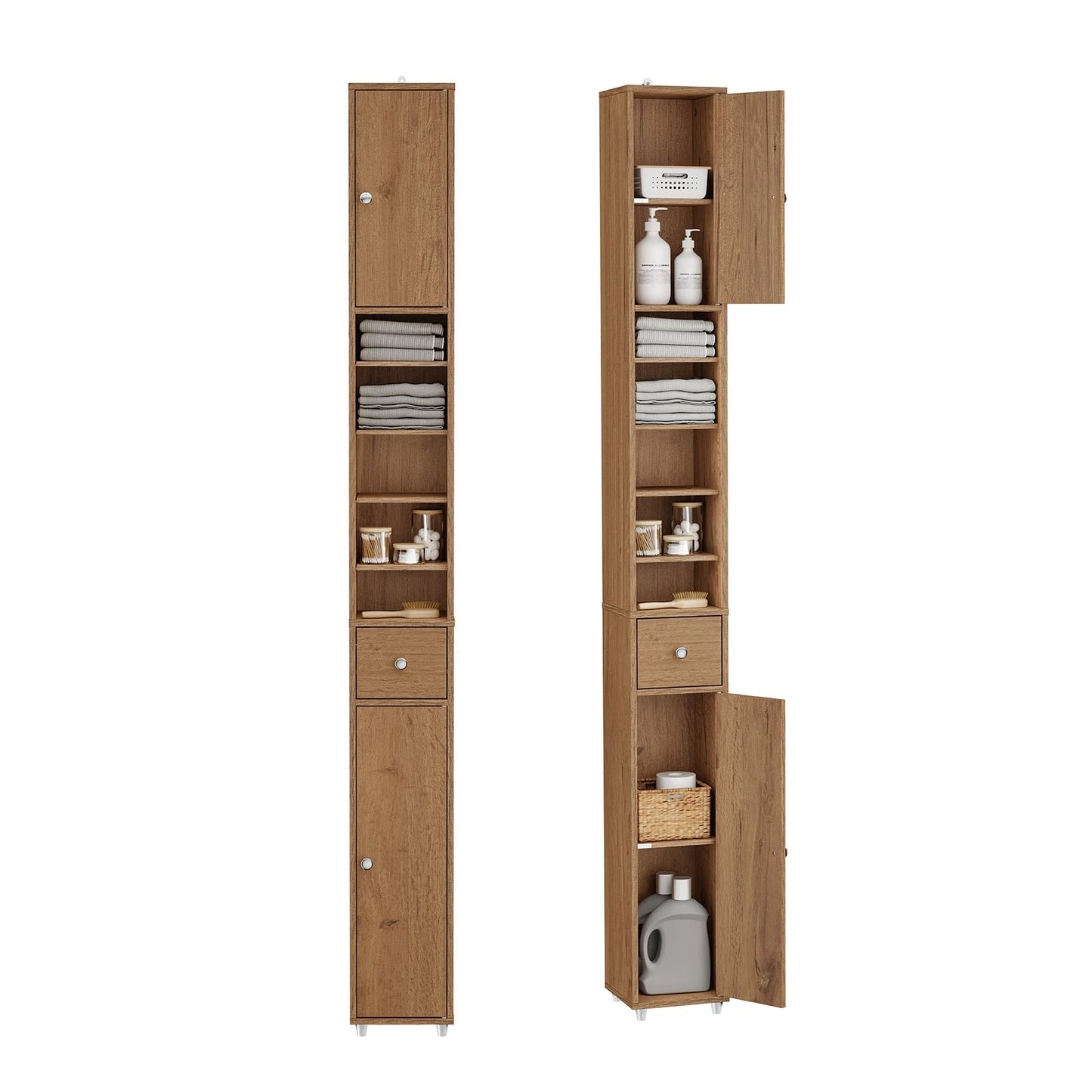 SoBuy Badkamerkast - Smalle Hoge Kast - Bruin - 180cm
