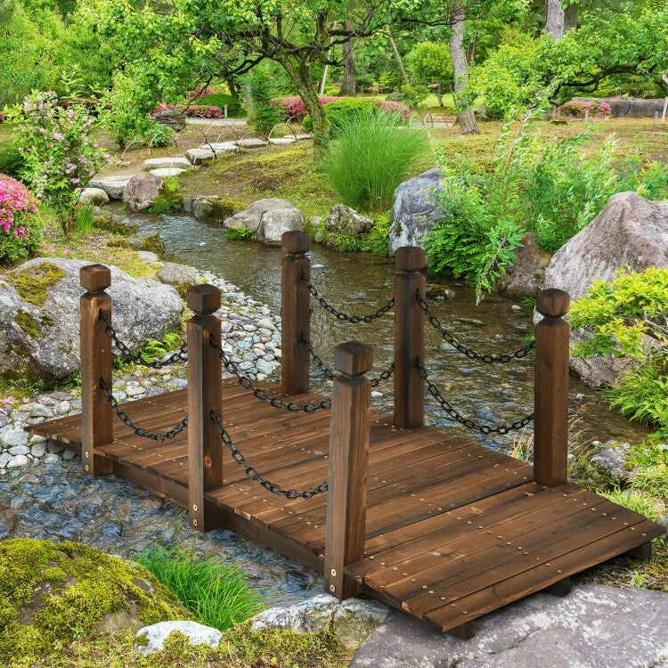 Coast Houten Tuinbrug met Reling Decoratieve Brug - 150 x 67 x 55 cm - Natuur
