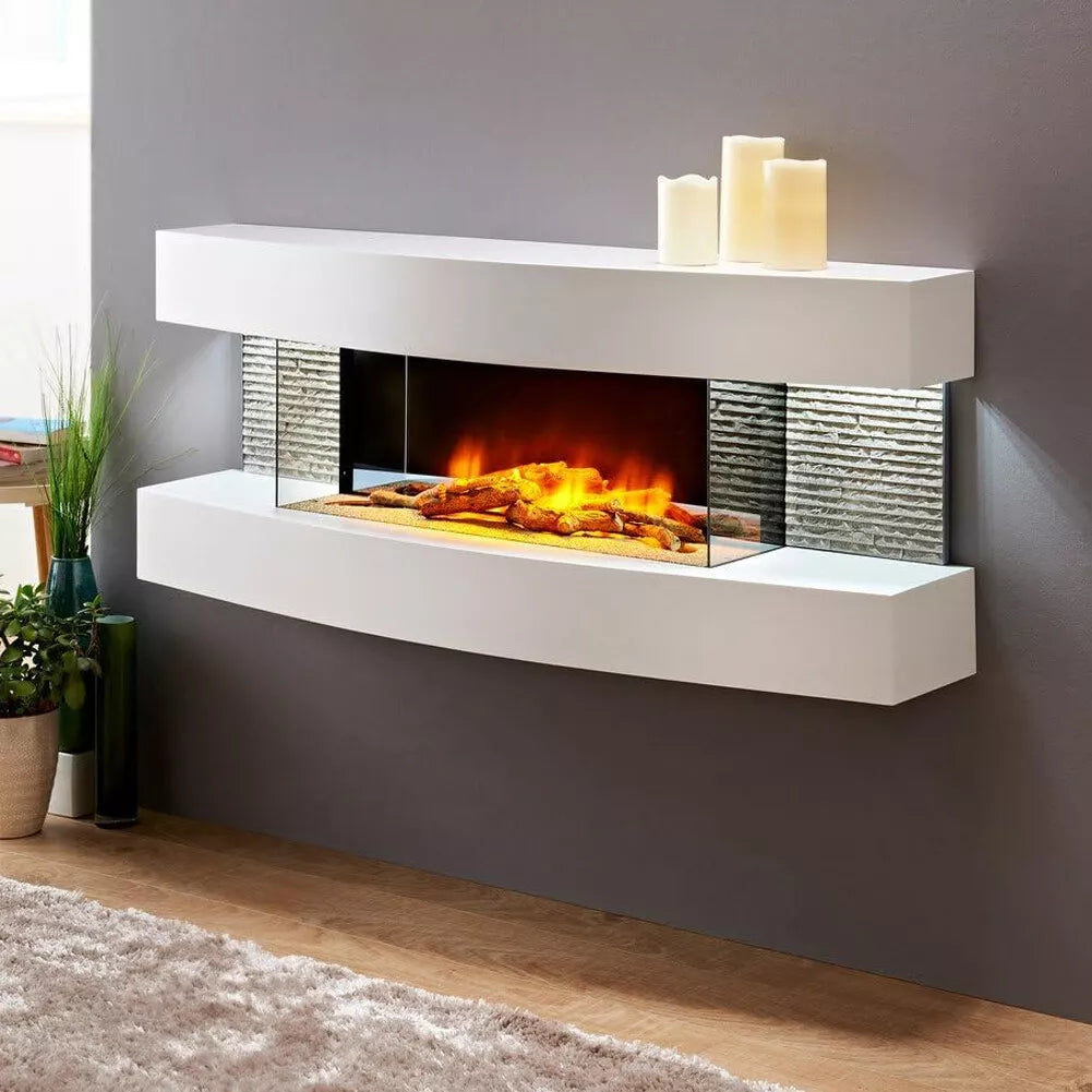 Classic Fire Elektrische Sfeerverwarming - 2000W - LED Vlammen - Wit - 120x31x46 cm