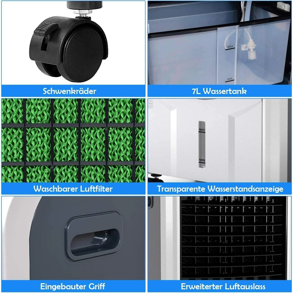 COAST - Luchtverhitter - Airconditioning 2000W - Koeling 75W - 7L watertank - Grijs