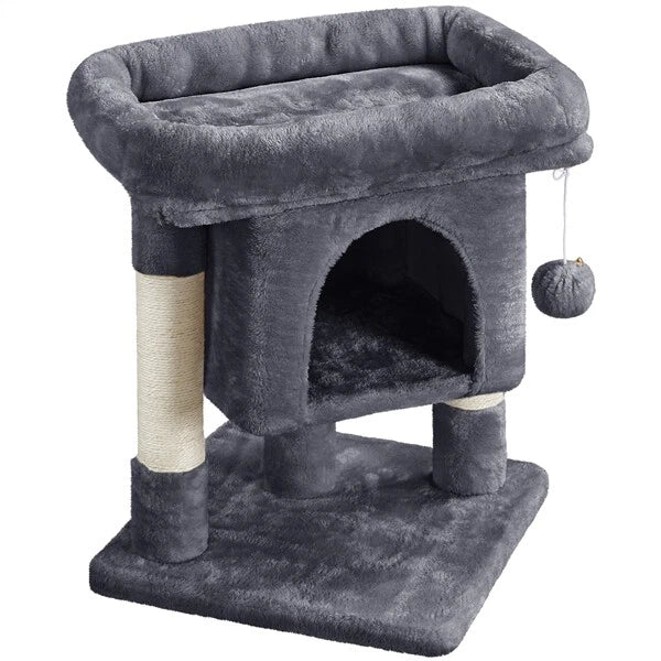 Yaheetech Kattenkrabpaal 60x40x40 cm - Donkergrijs - 2-Laags Kattenboom met Brede Ligplek en Krabpalen