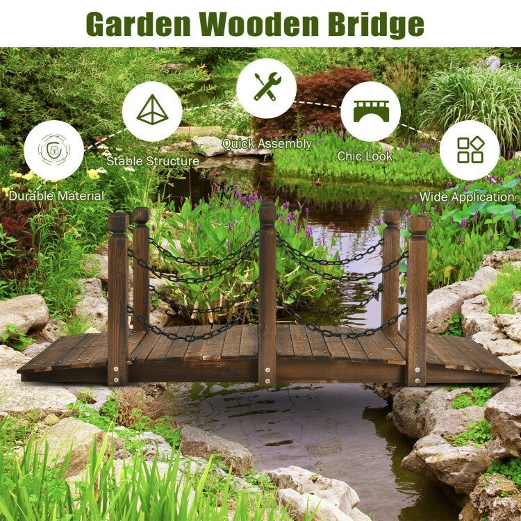 Coast Houten Tuinbrug met Reling Decoratieve Brug - 150 x 67 x 55 cm - Natuur