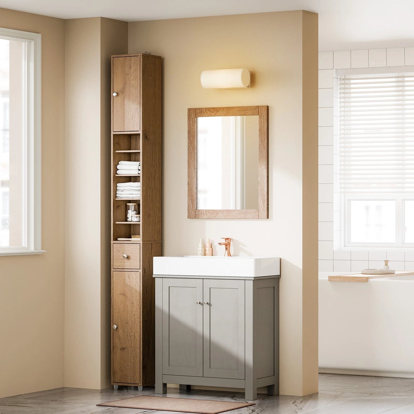 SoBuy Badkamerkast - Smalle Hoge Kast - Bruin - 180cm